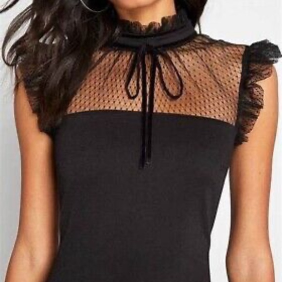 MODCLOTH THIS CALLS FOR LACE HIGH NECK BLACK BODYCON SHEATH DRESS - Picture 3 of 4